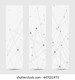 Set of vertical banners. Abstract geometric background with connected lines and dots. Vector illustration.