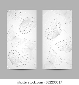 Set of vertical banners. Abstract geometric background with connected lines and dots in a shape of butterflies. Vector illustration.
