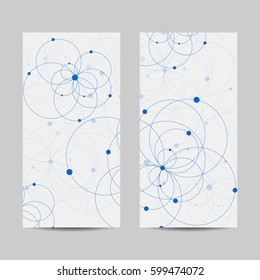 Set of vertical banners. Abstract geometric background with connected circles and dots in a shape of flowers. Vector illustration.