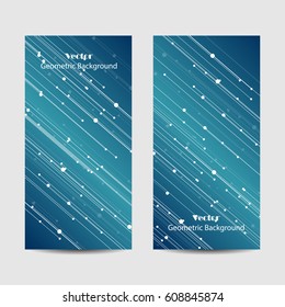 Set of vertical banners. Abstract geometric background with connected lines and dots. Vector illustration.