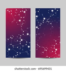 Set of vertical banners. Abstract geometric background with connected lines, circles and dots