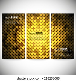 Set of vertical banners. Abstract golden dots background vector illustration.