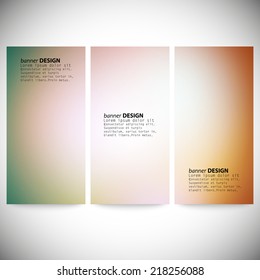 Set of vertical banners. Abstract multicolored defocused lights background vector illustration.