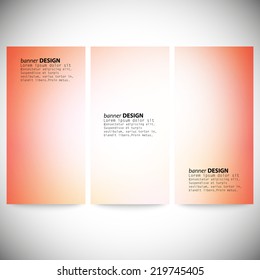 Set of vertical banners. Abstract multicolored defocused lights background vector illustration.