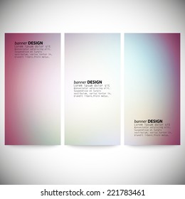 Set of vertical banners. Abstract multicolored defocused lights background vector illustration.