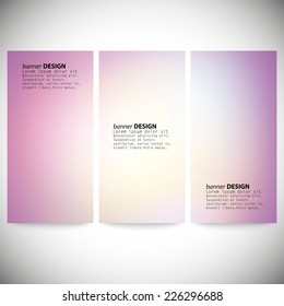 Set of vertical banners. Abstract multicolored defocused lights background vector illustration.