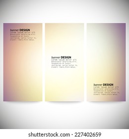 Set of vertical banners. Abstract multicolored defocused lights background vector illustration.