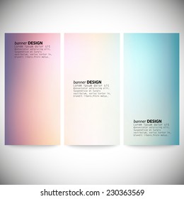 Set of vertical banners. Abstract multicolored defocused lights background vector illustration.