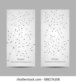 Set of vertical banners. Abstract vector maple leaves made of connected lines and dots.