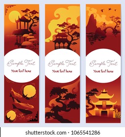 Set of vertical banners with asian landscape