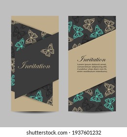 Set of vertical banners with beautiful butterflies. Vector illustration.