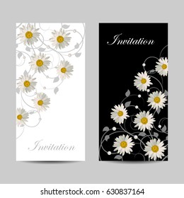 Set of vertical banners. Beautiful floral pattern on black and white background.