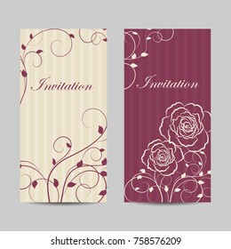 Set of vertical banners. Beautiful floral pattern on striped background.