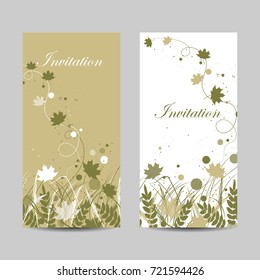 Set of vertical banners. Beautiful maple leaves, circles and flying ribbons.