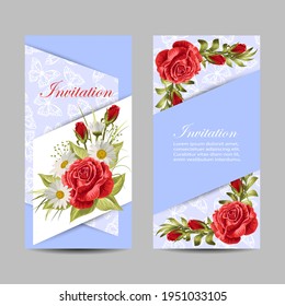 Set of vertical banners with beautiful roses. Vector illustration.