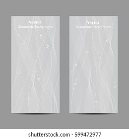 Set of vertical banners. Beautiful white tulle with pearls on grey background