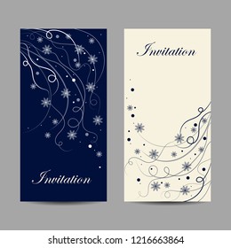 Set of vertical banners. Beautiful winter pattern with snowflakes and swirls.