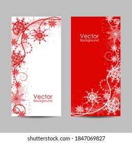 Set of vertical banners. Beautiful winter pattern with snowflakes and swirls.