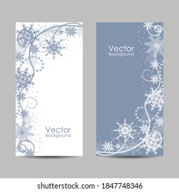 Set von vertikalen Bannern. Schönes Wintermuster mit Schneeflocken und Schwirlen.