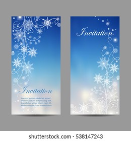 Set of vertical banners. Beautiful winter pattern with snowflakes and swirls.