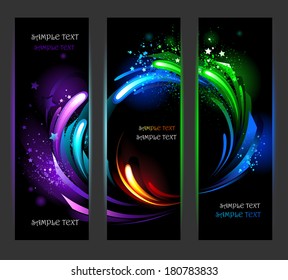Set of vertical banners with bright dynamic background.