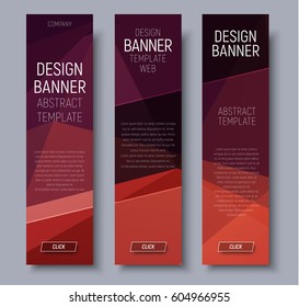 Set vertical banners with brown polygonal background and transparent diagonal elements. Vector illustration. Set
