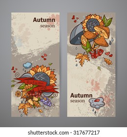 Set vertical banners of colored autumn doodle