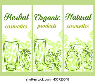 set of vertical banners design organic cosmetics