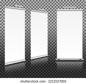 Set vertical banners, exhibition stand layouts. Three blanks for your design. Blank template for inserting photos. On transparent png background. Vector illustration