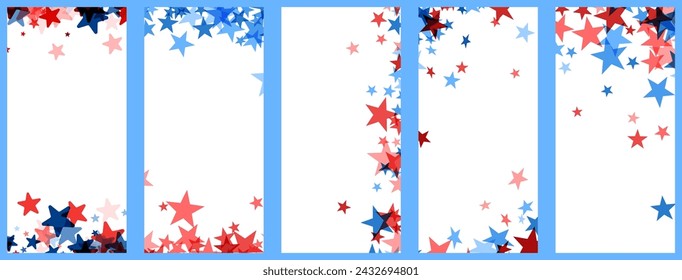 A set of vertical banners featuring festive red, white, and blue stars on the edges, ideal for American holiday themes.