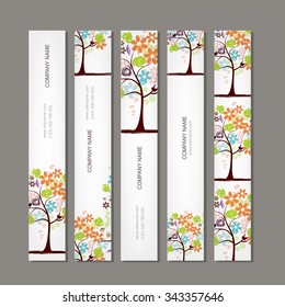Set of vertical banners with floral tree. Vector illustration