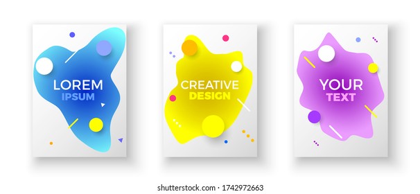 Conjunto de banners verticales con formas fluidas. Cubiertas coloridas. Diseño de plantillas para folletos, presentaciones, carteles y volantes. Antecedentes abstractos. Ilustración vectorial.