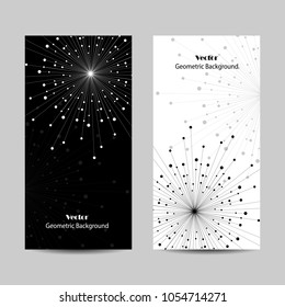 Set of vertical banners. Geometric pattern with connected lines and dots. Vector illustration on blue background.