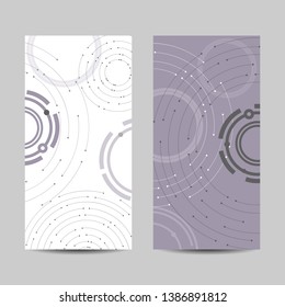 Set of vertical banners. Geometric pattern with connected lines and dots.