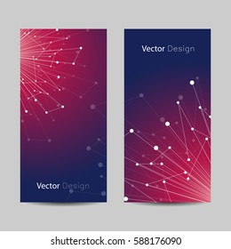 Set of vertical banners. Geometric pattern with connected lines and dots.