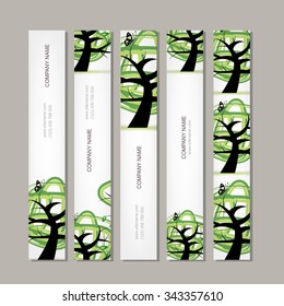 Set of vertical banners with green tree. Vector illustration