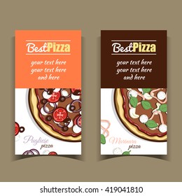 Set of vertical banners with hand drawn pizza. Vector illustration.
