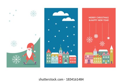 Set of vertical banners, set of Instagram stories templates. Christmas scene