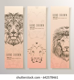 Set of vertical banners with lion head.