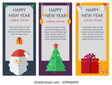 Set of vertical banners for New Year's greetings.It's  banners with gifts, Santa Claus, Christmas tree and Christmas toys