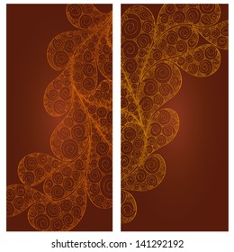 Set of vertical banners with a pattern on a brown background 