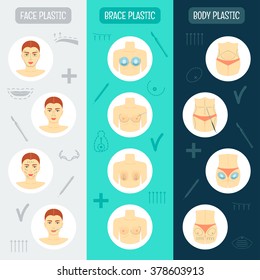 Set of vertical banners. Plastic surgery concept. Flat design. Vector illustration