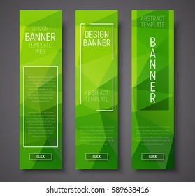 conjunto de banners verticales con fondo verde poligonal y marco para texto. Ilustración vectorial.