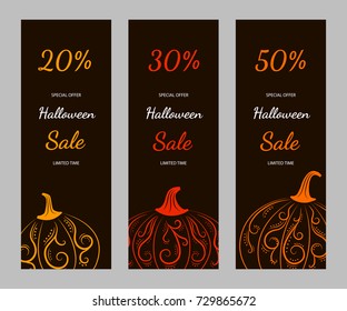 Set of vertical banners with pumpkins sale