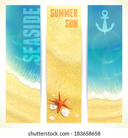 Set of Vertical Banners with Seaside and Starfish. Vector illustration, eps10, editable.