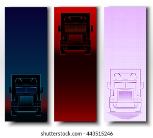 Set of vertical banners with silhouettes of trucks (front view)