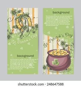 Set of vertical banners for St. Patrick's Day with horseshoe