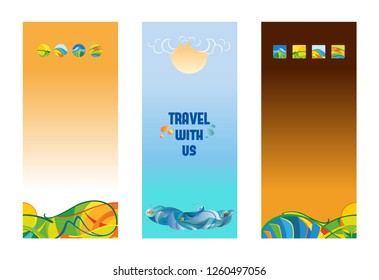 Set of vertical banners, templates for promotion travel destination, vector background