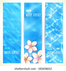 Set of Vertical Banners with Water Surface. Vector illustration, eps10, editable.
