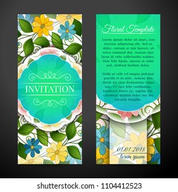 Set of Vertical Banners, Web Design Element. Beautiful Abstract Flowers, Elegant Feminine Template. Corporate Identity, Flyer, Greeting Card, Invitation. Vector Illustration. Clipping Mask, Editable